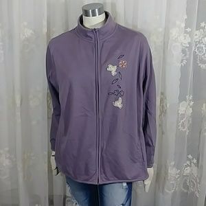 Embroidered Applique Sweatshirt Jacket